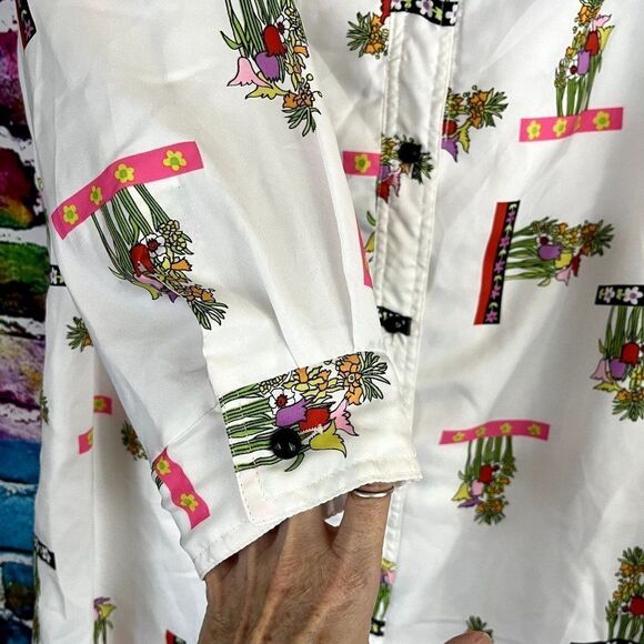 Vintage Herbert Levy Floral Print Button Down House Coat Dress XL - Picture 8 of 14